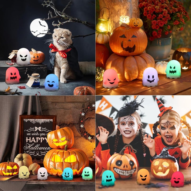 DRomance Halloween Ghost Lights Flameless Candles Battery Operated with Remote and Timer 6 Pack Color Changing LED Small Votive Candles Spooky Halloween Indoor Deocration(2 x 2.4 Inches) - Image 5